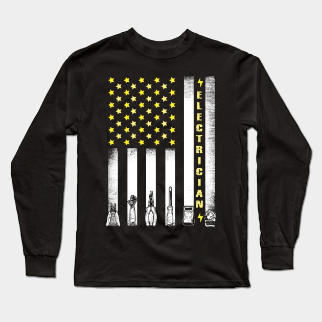 Patriotic Electrician American Flag Long Sleeve T-Shirt by captainmood